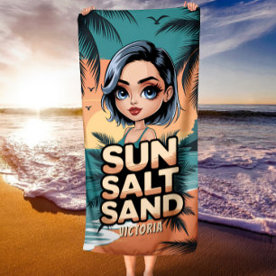  Sun Salt Sand Summer Vibe Beach Palm Trees Birds  Towel