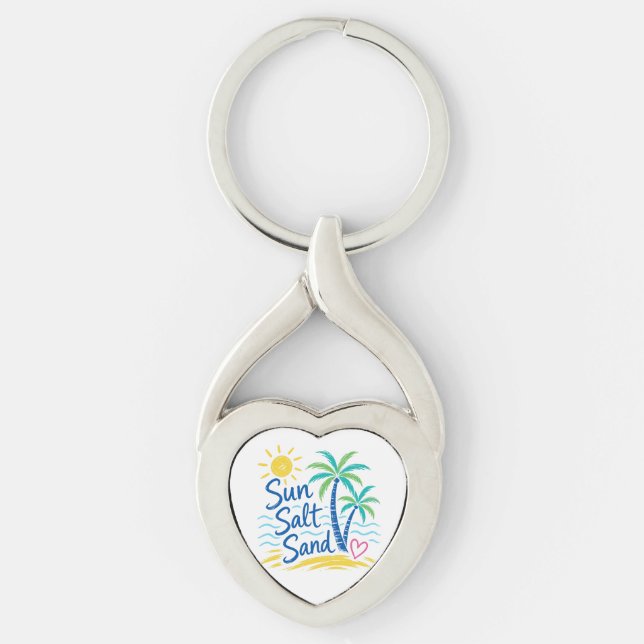 Sun Salt Sand – Tropical Beach Palm Tree Summer  Keychain (Front)