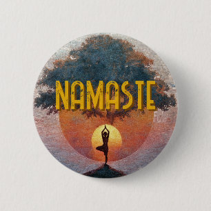 Sun Salutation Yoga Namaste Tree of Life 2 Inch Round Button
