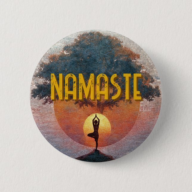Sun Salutation Yoga Namaste Tree of Life 2 Inch Round Button (Front)
