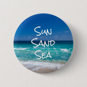 Sun Sand Sea Tropical Beach Turquoise Water 2 Inch Round Button