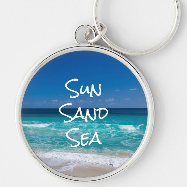 Sun Sand Sea Tropical Beach Turquoise Water Keychain (Front)