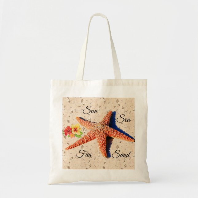 Sun, sea, sand, & fun seashell tote (Front)