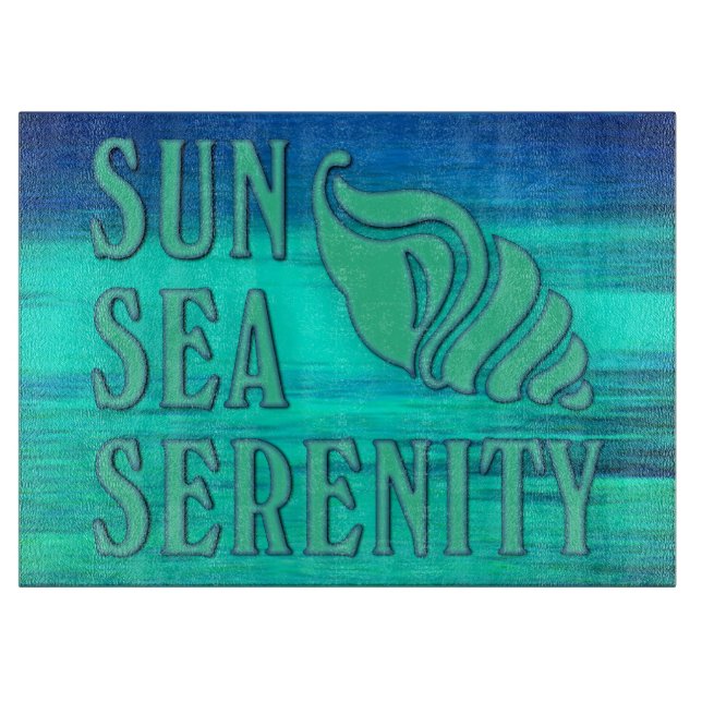 Sun Sea Serenity Tropical Seashell Beach Scene Cutting Board (Front)