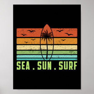 Sun Sea Surf Retro Beach Surfboard 70s Vintage Sur Poster