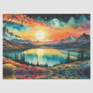 Sun set as the Moon Rises Over Mountains  Tissue Paper
