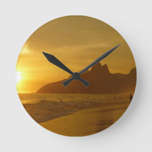 Sun Set at Ipanema Beach Brazil Round Clock