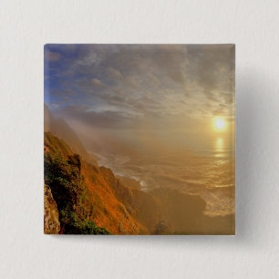 Sun sets over the Pacific Ocean from Heceta 2 Inch Square Button