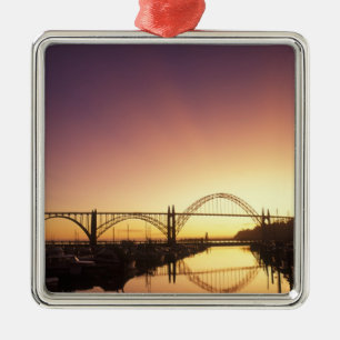 Sun setting behind the Newport Bridge, Oregon Metal Ornament