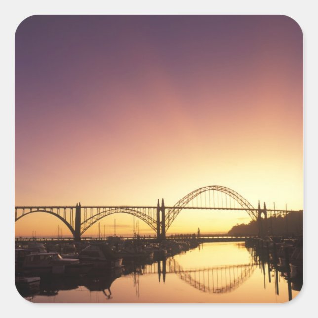 Sun setting behind the Newport Bridge, Oregon Square Sticker (Front)