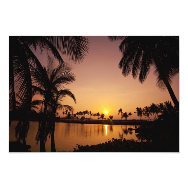 Sun setting on Anaeho'omalu Bay, Big Island, Photo Print (Front)