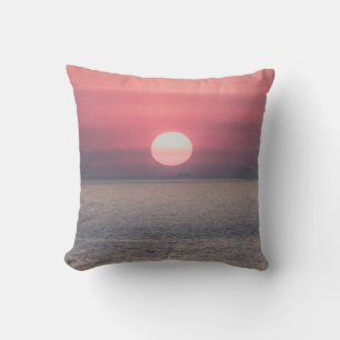 SUN SETTING ON OCEAN HORIZON THROW PILLOW