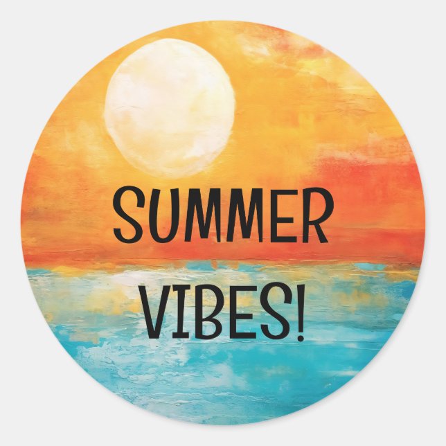 Sun Setting over the Ocean Summer Vibes Classic Round Sticker (Front)
