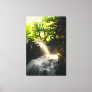 Sun shining on a magical waterfall canvas print