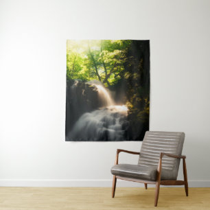 Sun shining on a magical waterfall tapestry
