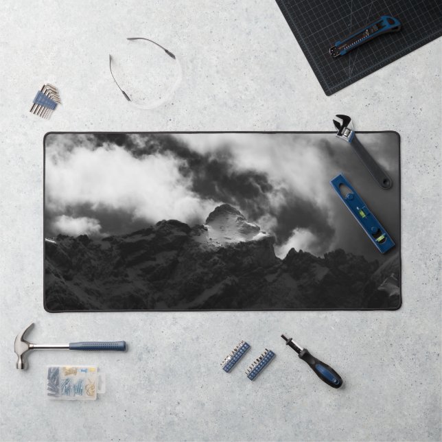 Sun shining on majestic mountain desk mat (Workstation)