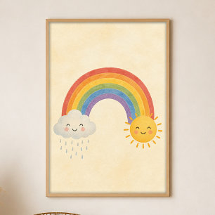 Sun Shower Rainbow Gouache Boho Art Poster