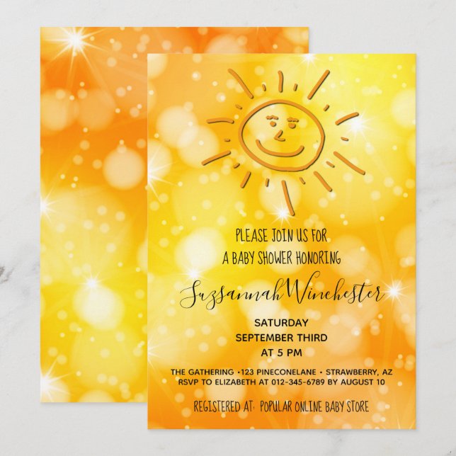 Sun Sketch Gender Neutral Template Invitation (Front/Back)