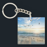 Sun. Sky. Sea. Sand. Beach Scene Keychain<br><div class="desc">S times 4 (Sx4) stands for Sun,  Sky,  Sea,  Sand. If you love spending time by the ocean,  here's some beach-themed keychain to remind you of the beach!</div>