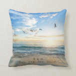Sun. Sky. Sea. Sand. Beach Scene Throw Pillow<br><div class="desc">This pillow shows a magnificent beach scene,  with seagulls flying atop the beach and ocean.</div>