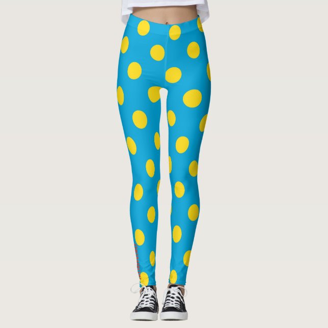 Sun & Sky: Yellow Polka Dot on Azure Leggings (Front)
