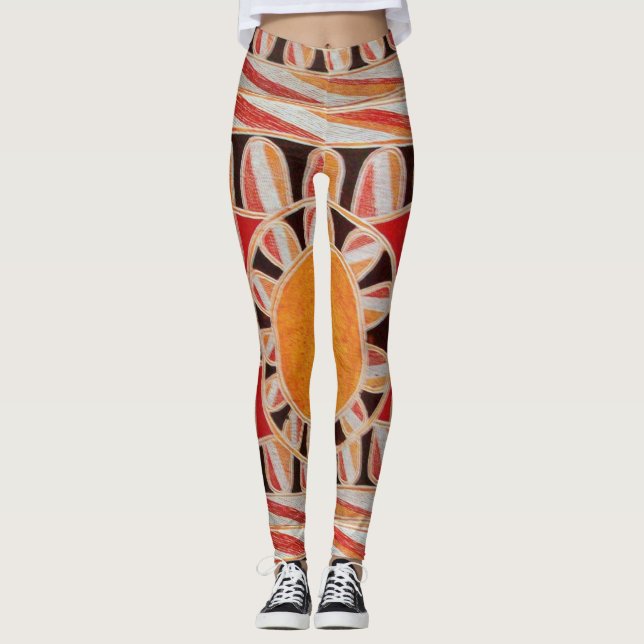 SUN SOLAR ENERGY Abstract Geometric Red Orange Leggings (Front)