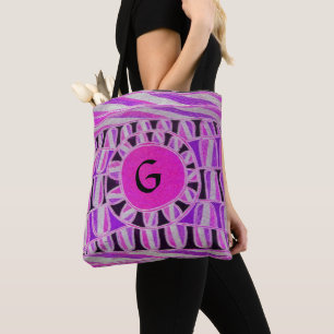 SUN SOLAR ENERGY MONOGRAM Pink Fuchsia Black Tote Bag