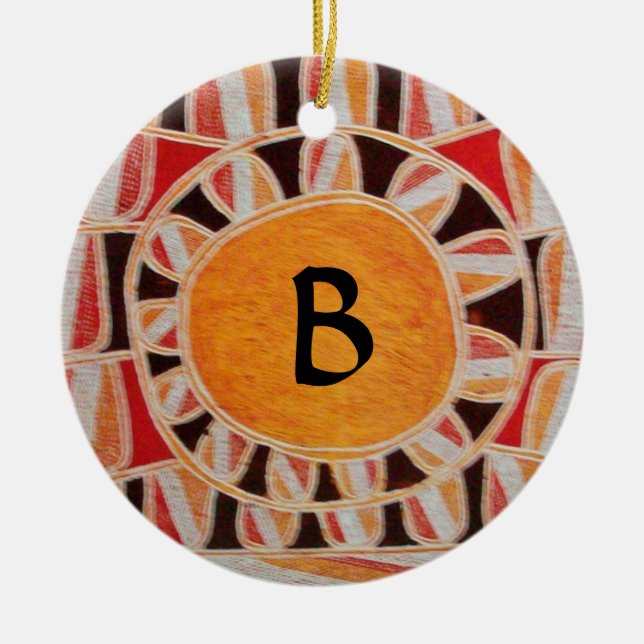 SUN SOLAR ENERGY MONOGRAM yellow orange red black Ceramic Ornament (Front)