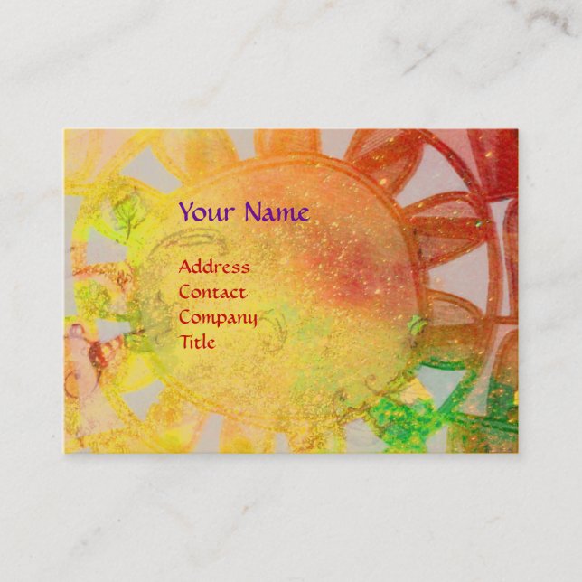 SUN SOLAR ENERGY MONOGRAM Yellow Pink Purple Business Card (Front)