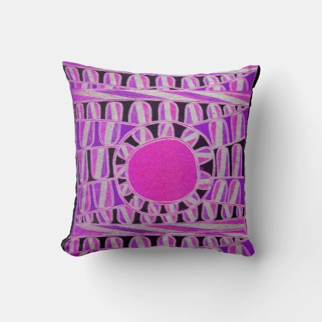 SUN SOLAR ENERGY  Pink Purple Fuchsia Black White Throw Pillow (Front)