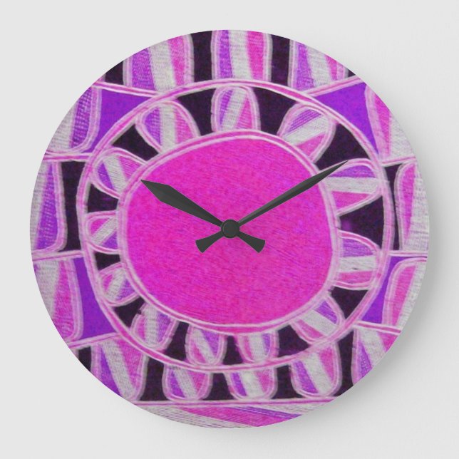 SUN SOLAR ENERGY Pink Purple Fuchsia White Black Large Clock (Front)