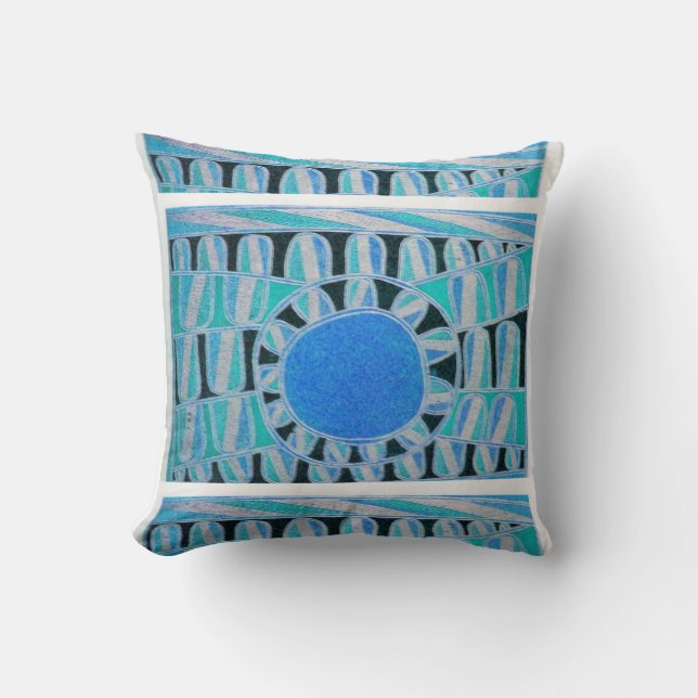 SUN SOLAR ENERGY Teal Blue Black White Throw Pillow (Front)