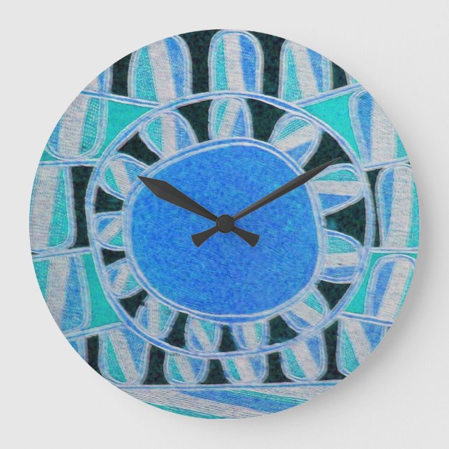 SUN SOLAR ENERGY Teal Blue White Black Large Clock (Front)