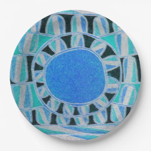 SUN SOLAR ENERGY Teal Blue White Black Paper Plate