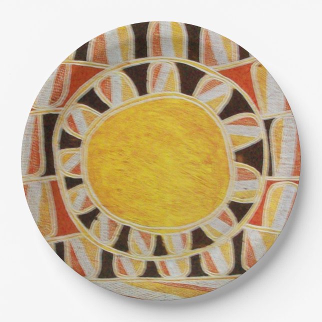 SUN SOLAR ENERGY Yellow Orange Red Black Paper Plate (Front)