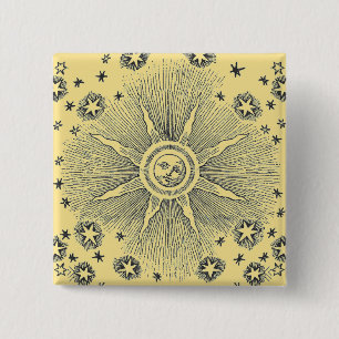 Sun Stars Antique Night Sky Medieval Zodiac 2 Inch Square Button