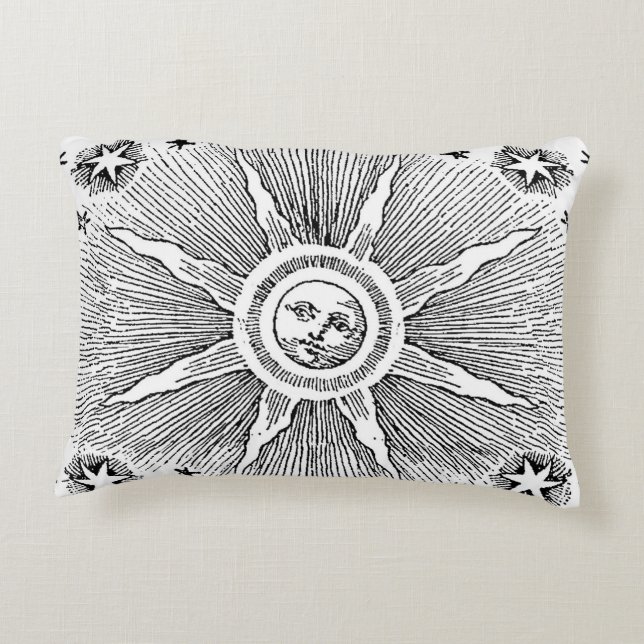 Sun Stars Antique Night Sky Medieval Zodiac Accent Pillow (Back)