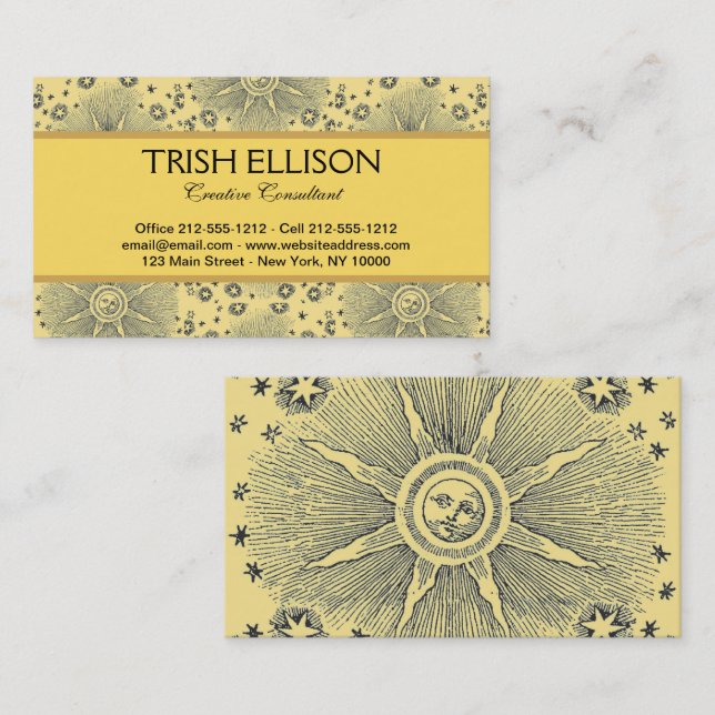 Sun Stars Antique Night Sky Medieval Zodiac Business Card (Front/Back)