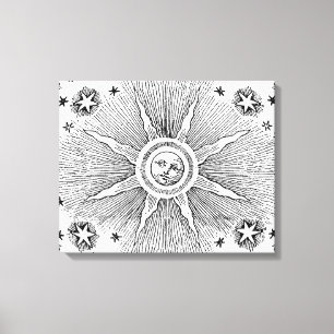 Sun Stars Antique Night Sky Medieval Zodiac Canvas Print