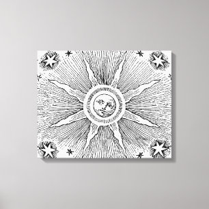 Sun Stars Antique Night Sky Medieval Zodiac Canvas Print