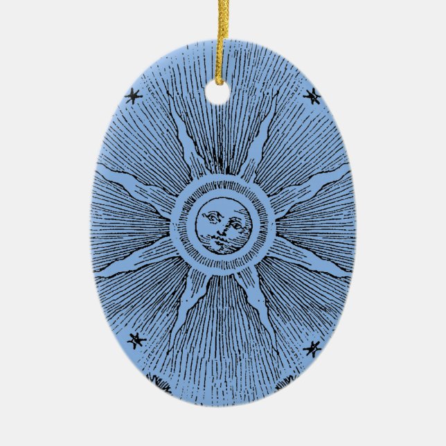 Sun Stars Antique Night Sky Medieval Zodiac Ceramic Ornament (Front)
