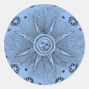 Sun Stars Antique Night Sky Medieval Zodiac Classic Round Sticker