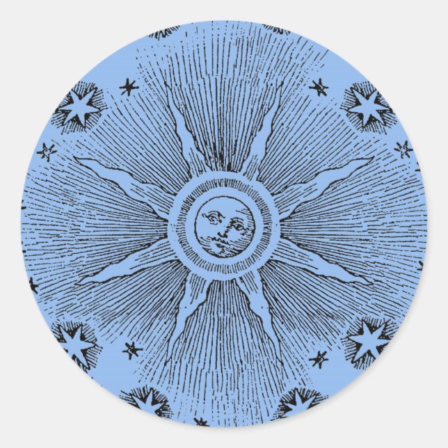 Sun Stars Antique Night Sky Medieval Zodiac Classic Round Sticker (Front)