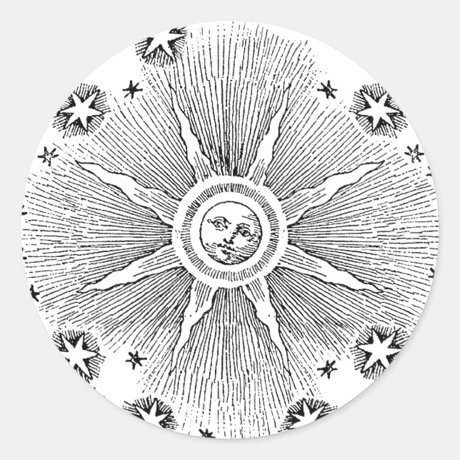 Sun Stars Antique Night Sky Medieval Zodiac Classic Round Sticker (Front)