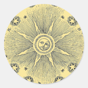 Sun Stars Antique Night Sky Medieval Zodiac Classic Round Sticker