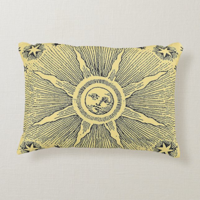Sun Stars Antique Night Sky Medieval Zodiac Decorative Pillow (Back)