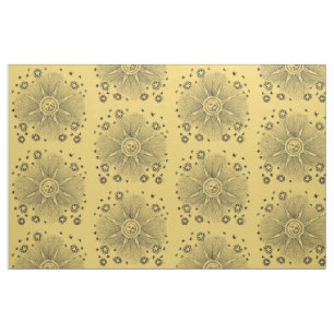Sun Stars Antique Night Sky Medieval Zodiac Fabric