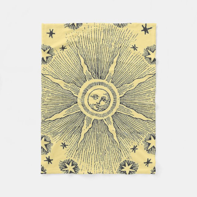 Sun Stars Antique Night Sky Medieval Zodiac Fleece Blanket (Front)