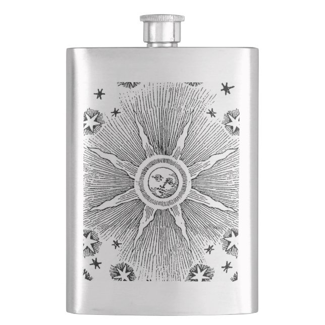 Sun Stars Antique Night Sky Medieval Zodiac Hip Flask (Front)