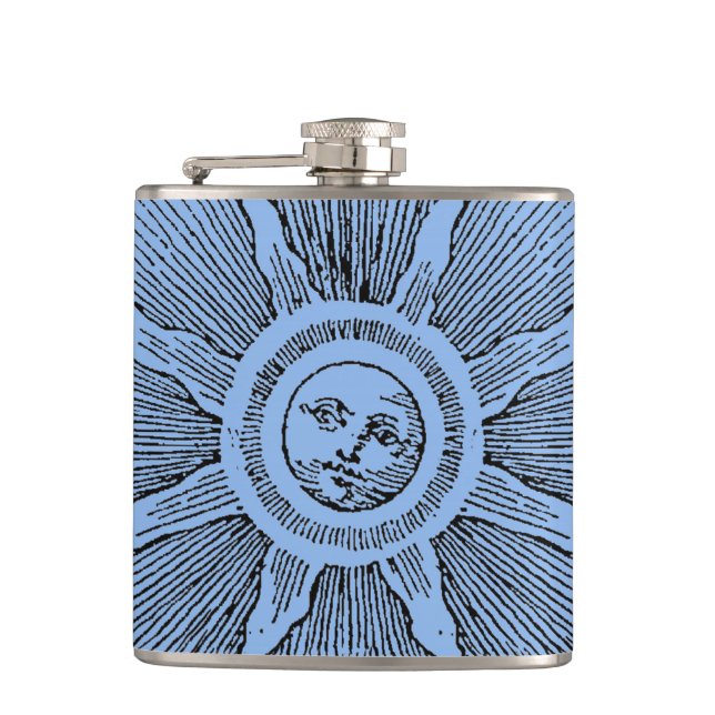Sun Stars Antique Night Sky Medieval Zodiac Hip Flask (Front)
